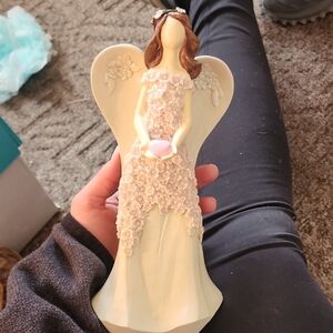 Floral Angel Figurine Holding Pink Heart
